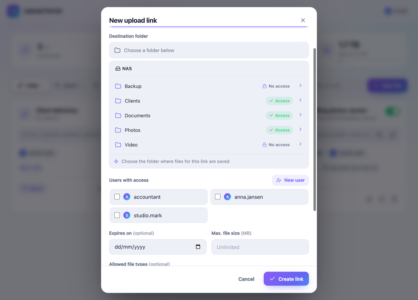 Choosing the destination folder