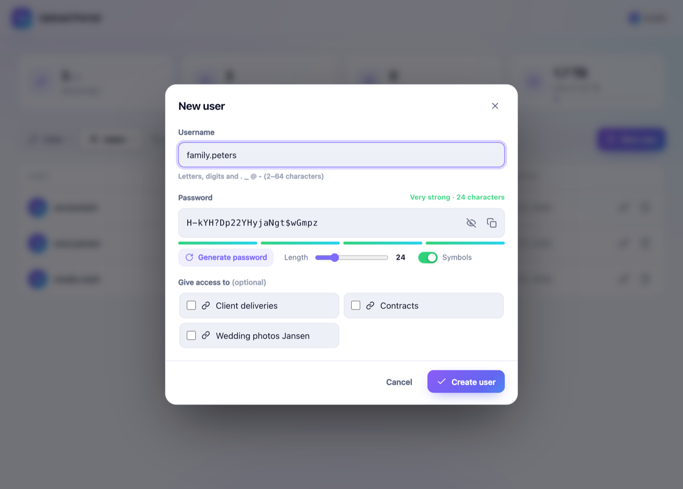 Creating an upload user with the password generator